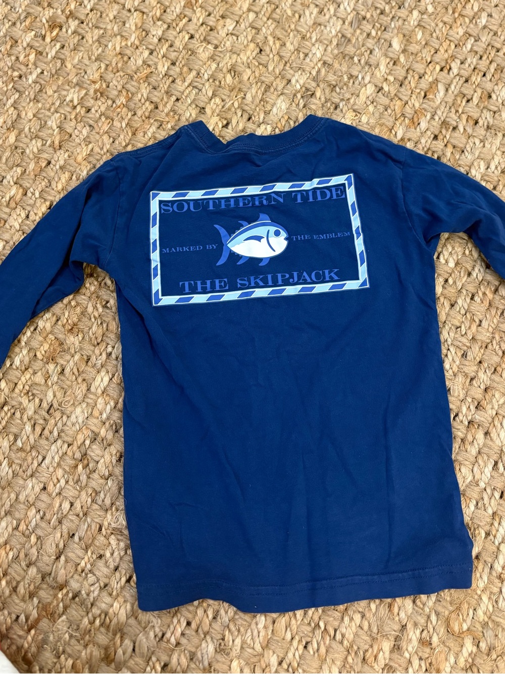 Southern Tide Navy Long Sleeve Shirt with Back Skipjack Graphic